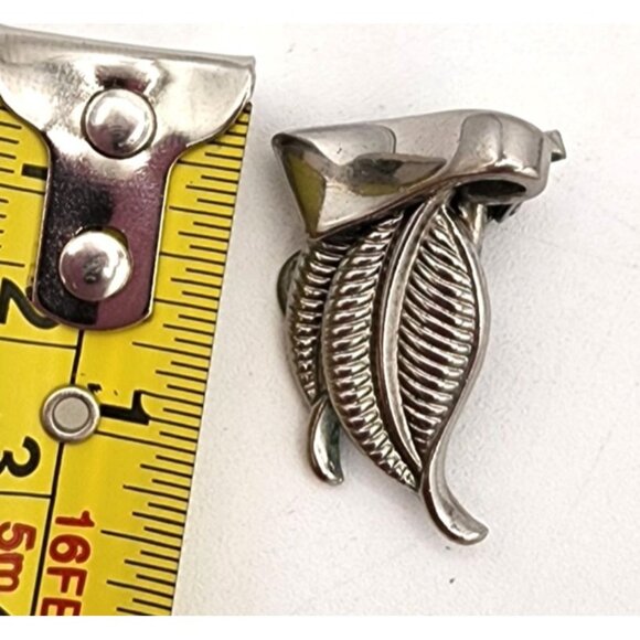 Vintage Silver Alice Caviness Clip-On Leaf Earrings Swirl MCM  Natural Patina - Picture 7 of 7